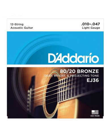 D'addario - EJ36 80/20 12-String Bronze Acoustic Guitar Strings, Light, 10-47