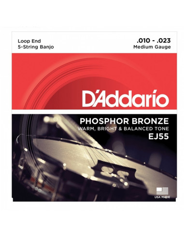 D'addario - EJ55 5-String Banjo, Phosphor Bronze, Medium, 10-23