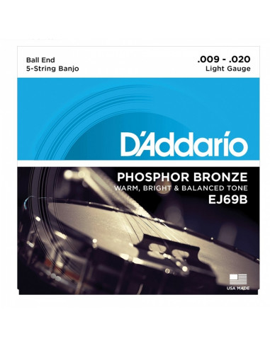 D'addario - EJ69B 5-String Ball-End Banjo, Phosphor Bronze, Light, 9-20