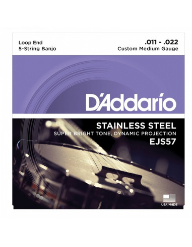 D'addario - EJS57 5-String Banjo, Stainless Steel, Custom Medium, 11-22