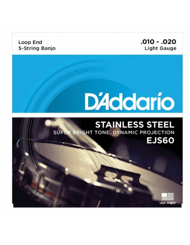 D'addario - EJS60 5-String Banjo, Stainless Steel, Light, 10-20