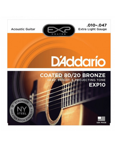 D'addario - EXP10 Coated 80/20 Bronze, Extra Light, 10-47