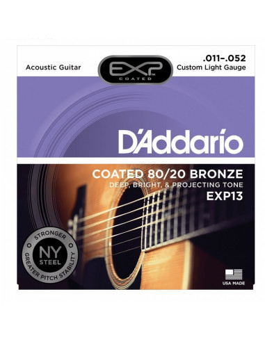 D'addario - EXP13 Coated 80/20 Bronze, Custom Light, 11-52