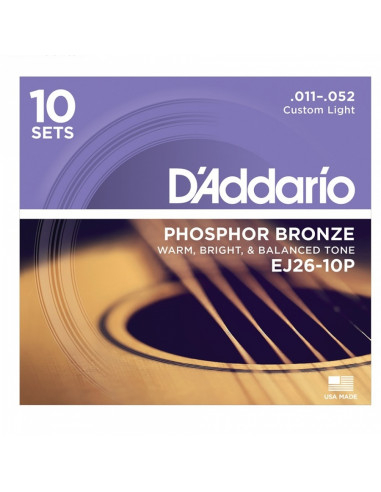 D'addario - EJ26 Phosphor Bronze, Custom Light, 11-52