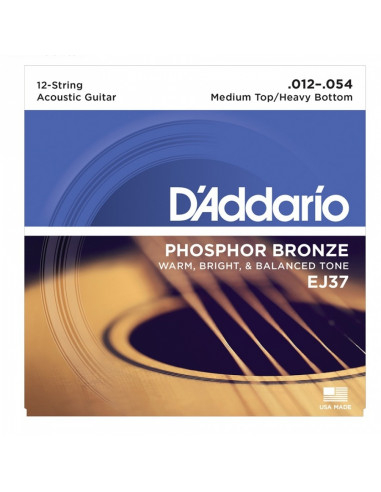 D'addario - EJ37 12-String Phosphor Bronze, Medium Top/Heavy Bottom, 12-54