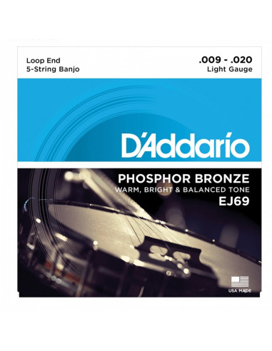 D'addario - EJ69 5-String Banjo, Phosphor Bronze, Light, 9-20