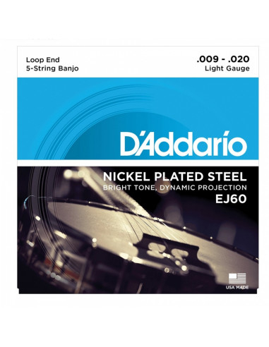 D'addario - EJ60 5-String Banjo, Nickel, Light, 9-20