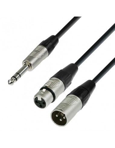 Adam Hall - K4YVMF0180 - Câble Audio REAN Jack 6,35 mm stéréo vers XLR mâle & XLR femelle 1,8 m