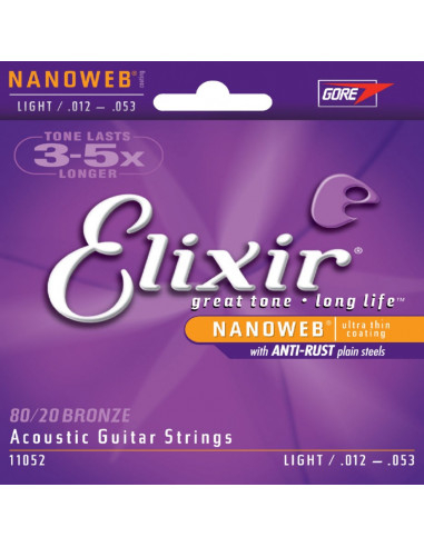 Elixir - Acoustic Guitar Strings Nanoweb Light 80/20 Bronze .012 .016 .024 .032 .042 .053