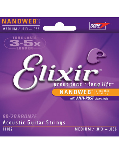 Elixir - Acoustic Guitar Strings Nanoweb Medium 80/20 Bronze .013 .017 .026 .035 .045 .056