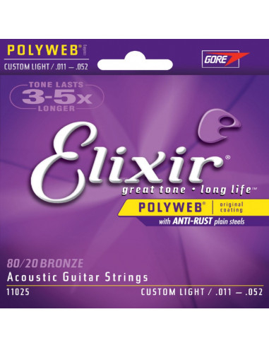 Elixir - Acoustic Guitar Strings Polyweb Custom Light 80/20 Bronze .011 .015 .022 .032 .042 .052