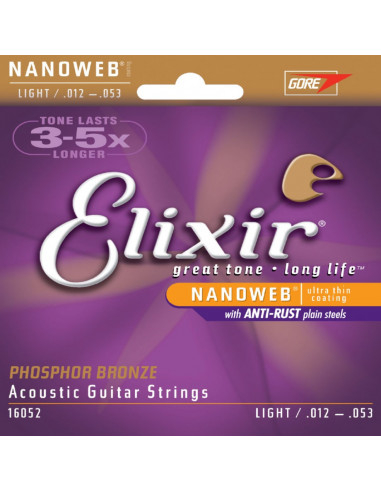 Elixir - Acoustic Guitar Strings Nanoweb Light Phosphor Bronze .012 .016 .024 .032 .042 .053