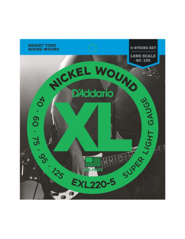D'addario – EXL220 – Nickel Wound 5-Strings Super Light 40-125