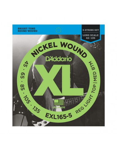 D'addario – EXL165-5 – Nickel Wound 5-Strings  Custom Light 45-135