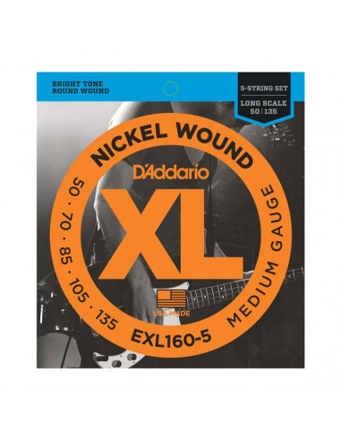 D'addario – EXL160-5 – Nickel Wound 5-Strings Medium 50-135