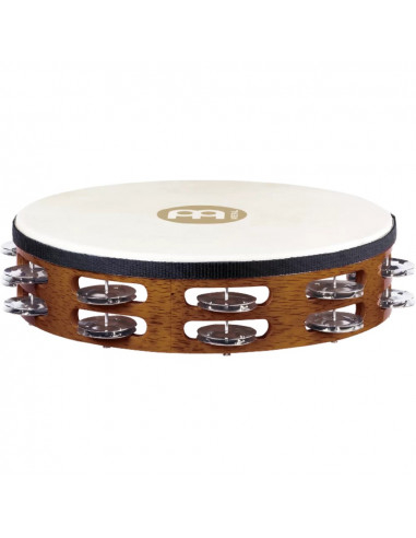 TAH2AB - Traditional Goat Skins Wood Tambourine - Steel Jingles - 2 Rows - Nickel Plated Steel - 10"