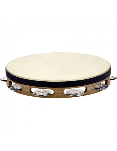 TAH1WB - Traditional Goat Skins Wood Tambourine - Stainless Steel Jingles - 1 Row - Stainless Steel - 10"