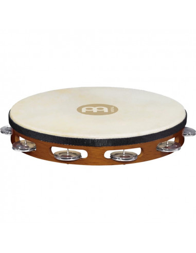 TAH1A-AB - Traditional Goat Skins Wood Tambourine - Aluminum Jingles - 1 Row - Aluminum10"