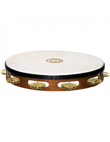 TAH1B-AB - Traditional Goatskin Wood Tambourine - Brass Jingles - 1 Row - Solid Brass - 10"