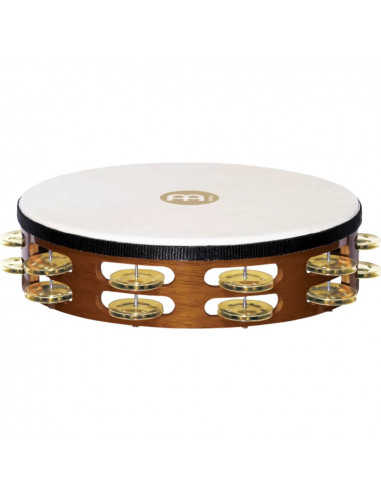 TAH2B-AB - Traditional Goatskin Wood Tambourine - Brass Jingles - 2 Rows - Solid Brass - 10"