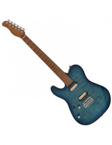 T7FML/TBL - lefty T-style - flamed maple top transparent blue